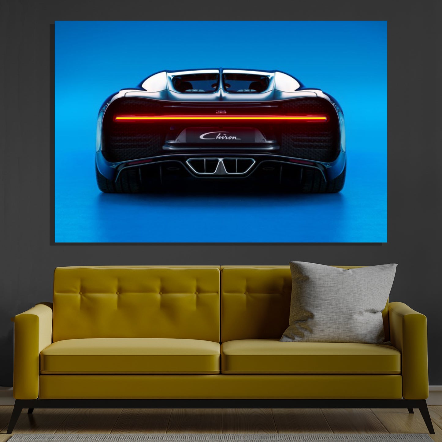 Cuadro Neón Coche Negro Fondo Azul