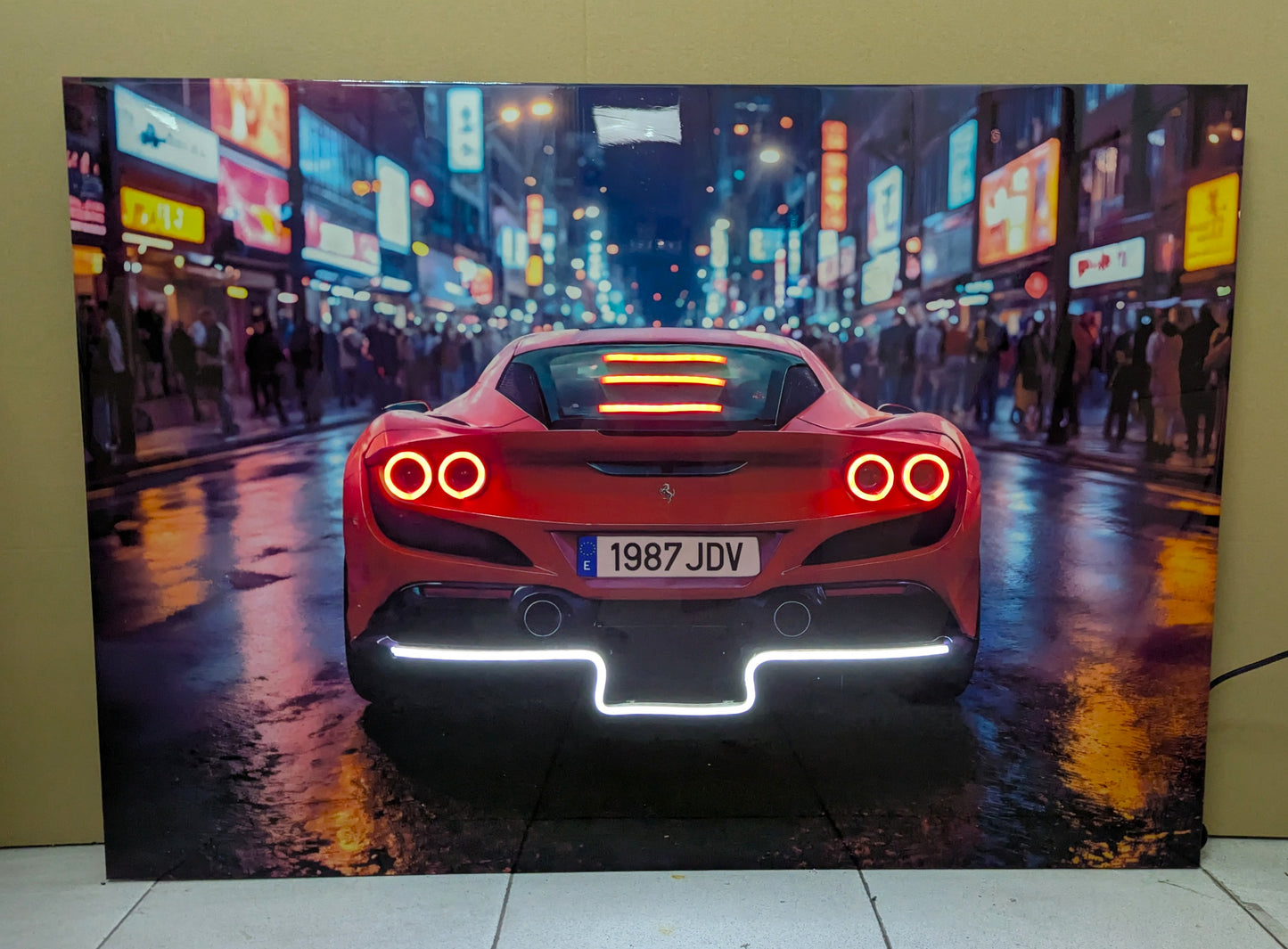 Cuadro Luz Neón Coche Deportivo Rojo