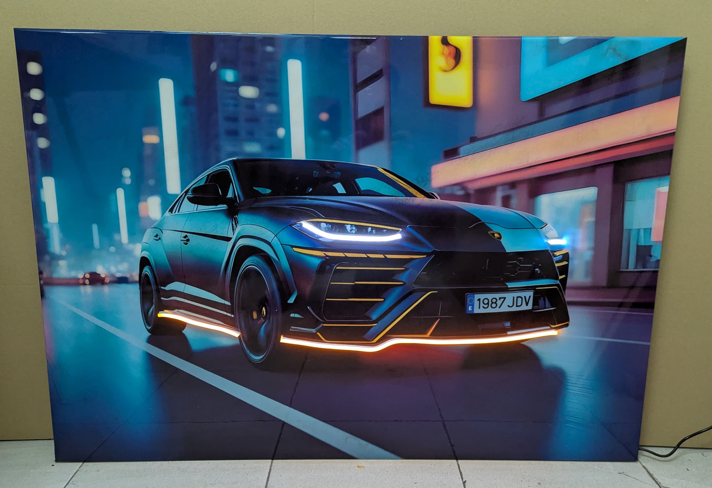 Cuadro Neón Iluminado Lamborghini Azul Eléctrico