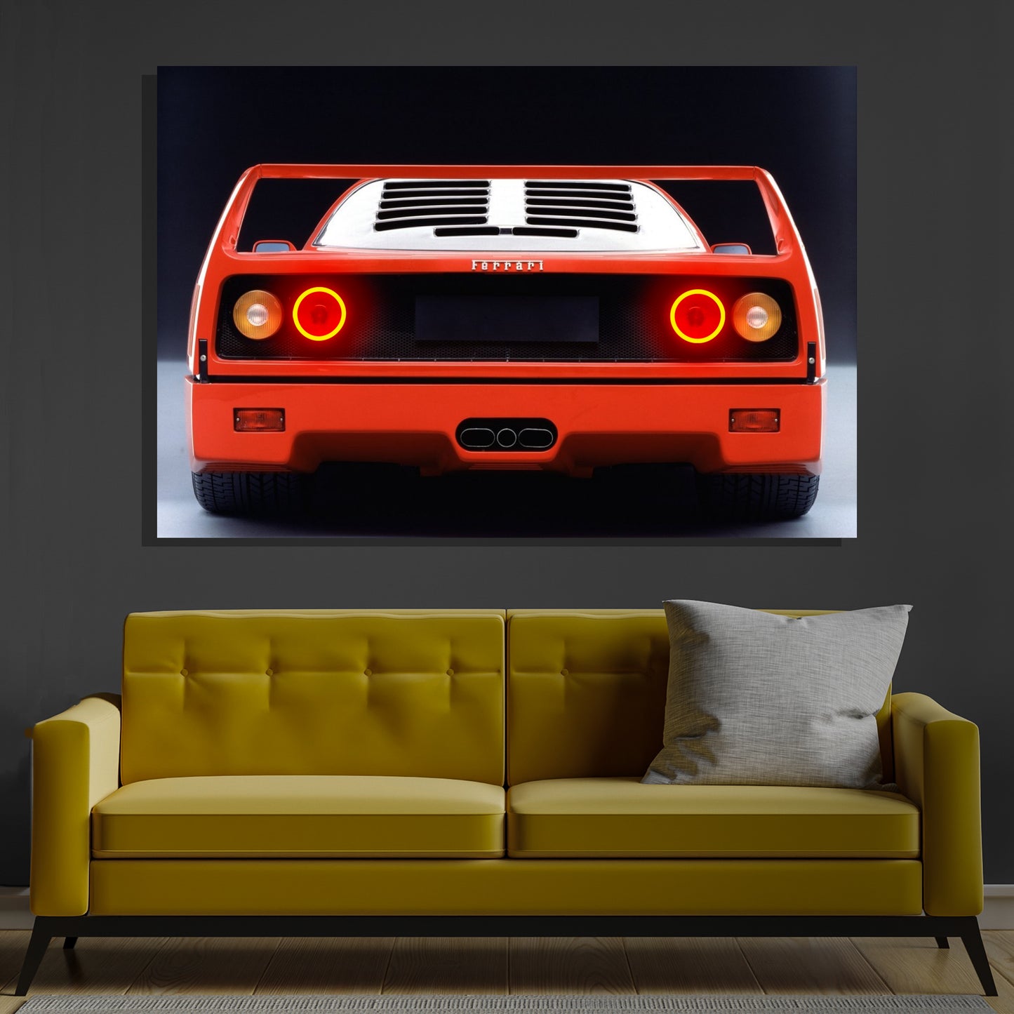 Cuadro Neón Coche Rojo Retro