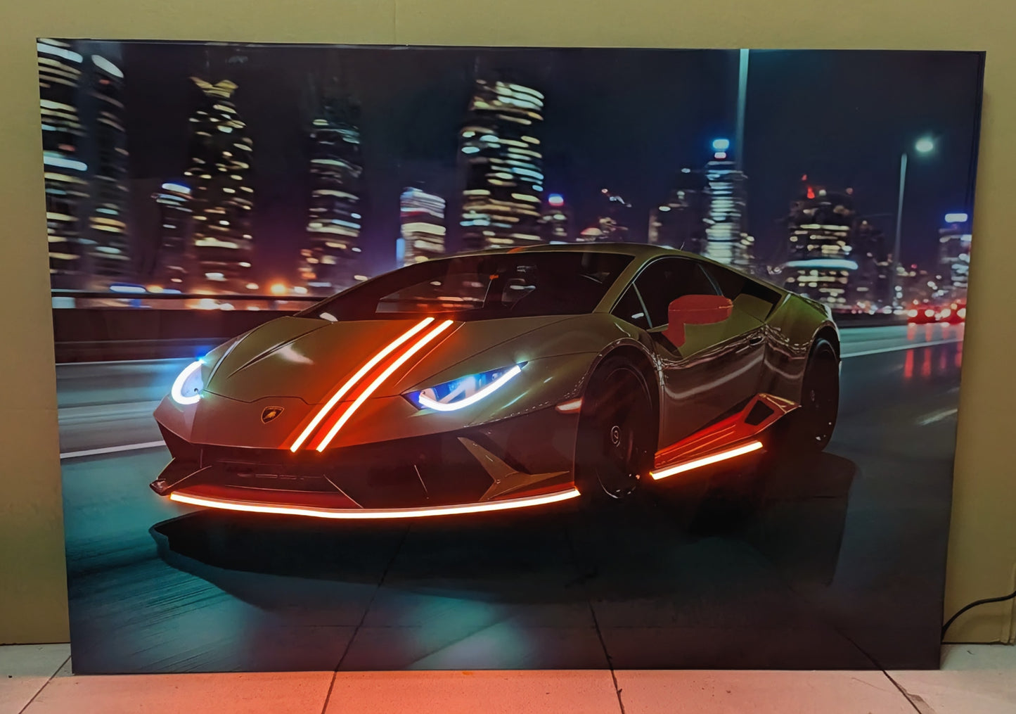 Cuadro Neón Lamborghini Naranja Iluminado