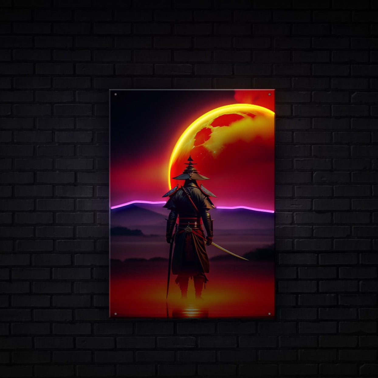Cuadro Neón Luna Samurai