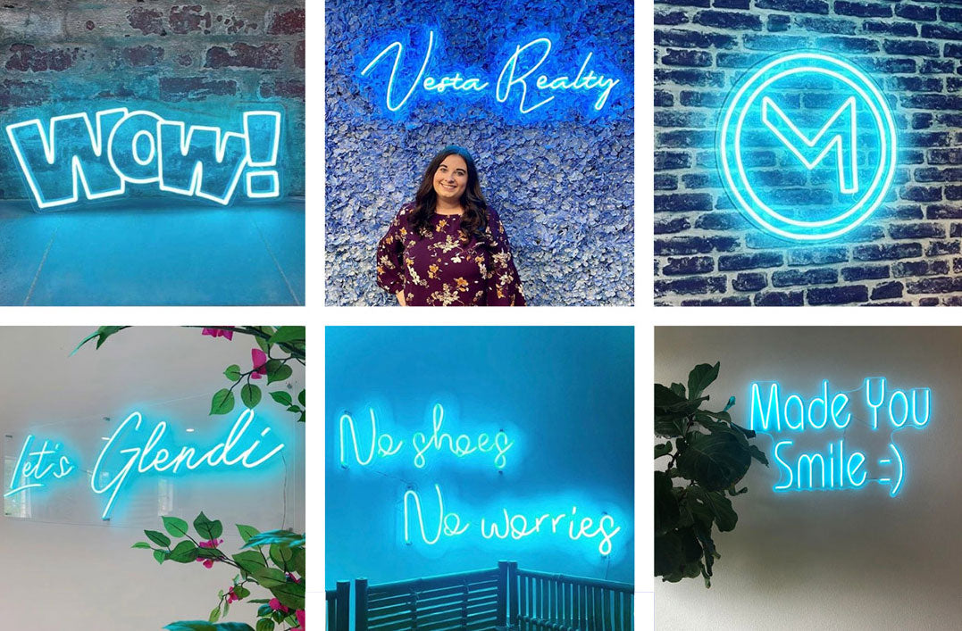Letreros de neon personalizados de color azul hielo