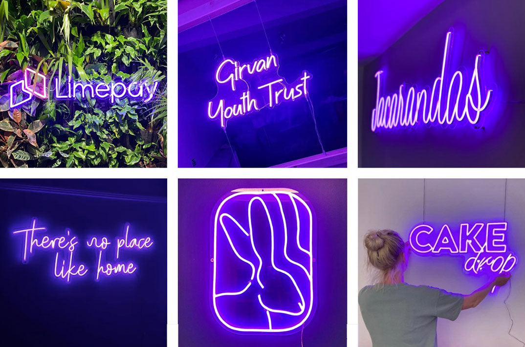 Letreros de neon personalizados de color morado