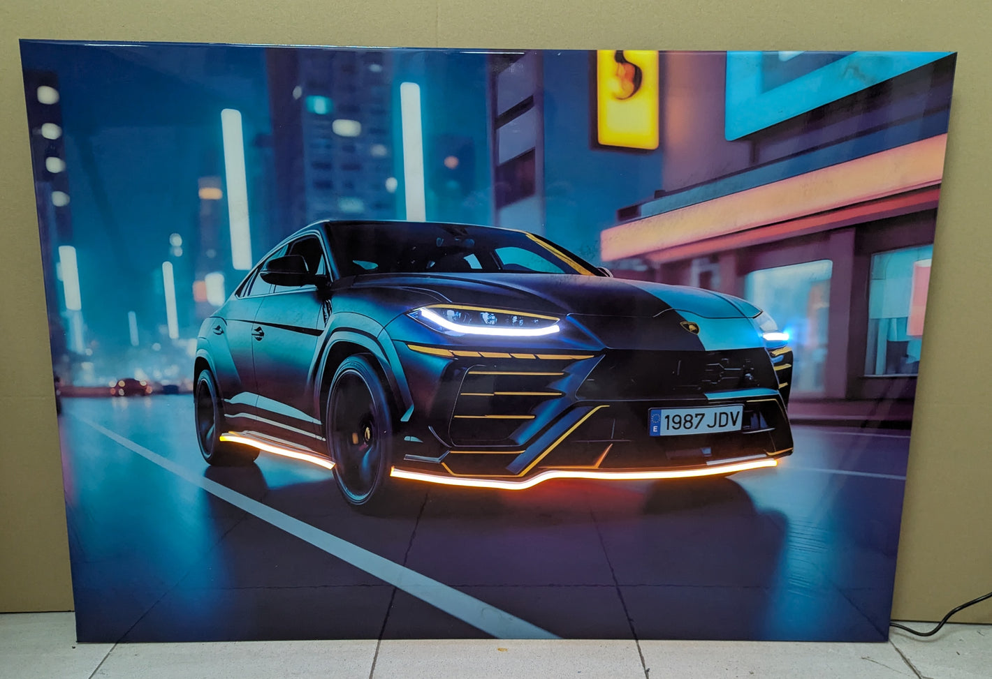 Cuadro Neón Iluminado Lamborghini Azul Eléctrico