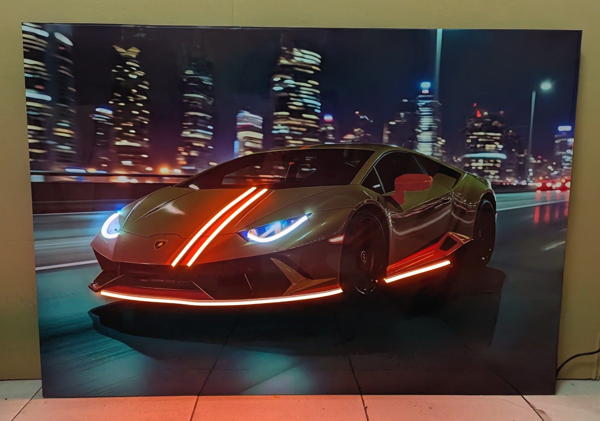 Cuadro Neón Lamborghini Naranja Iluminado 