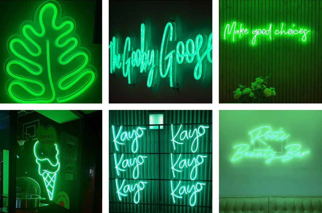 Letreros de neon personalizados de color verde