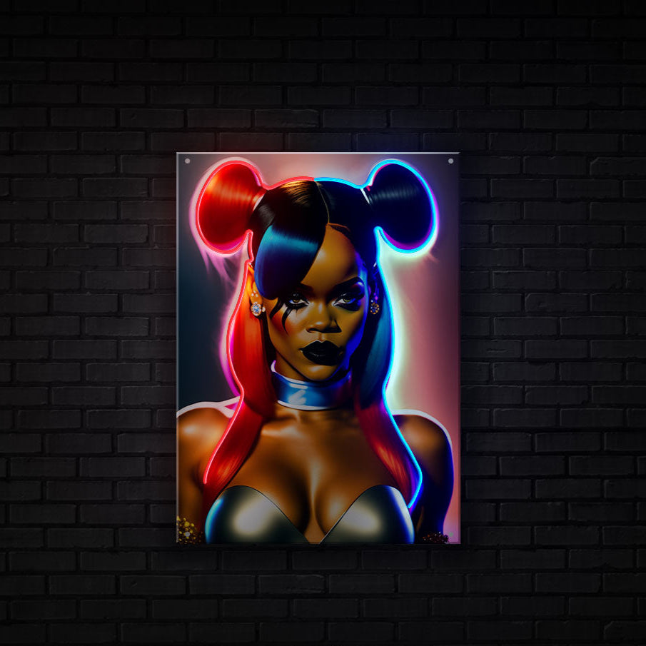 Rihanna Red And Blue Neon Artwork