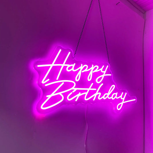 Neón de Texto Fucsia "Happy Birthday"